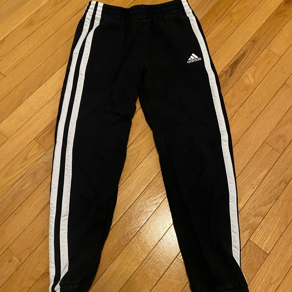 adidas Black Jogger Sweatpants with White Side Stripes